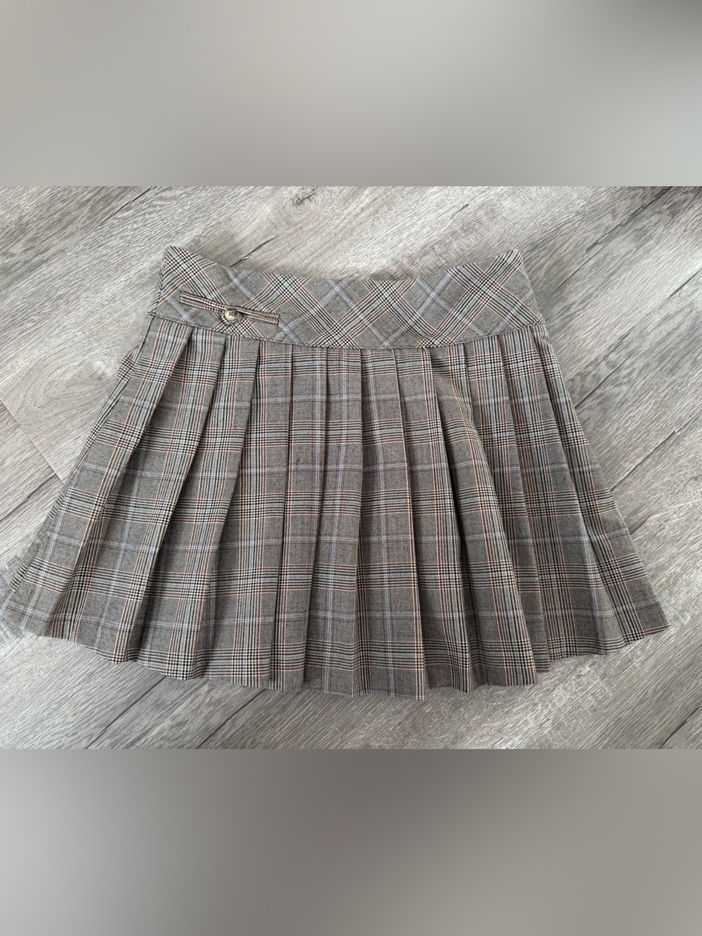 Zara Gray & Brown Plaid Pleated Mini Skirt